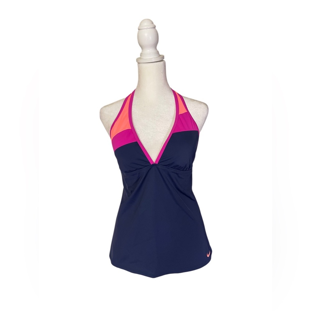 Nike Tankini Swim Top Navy Blue Orange & Pink Size Medium EUC